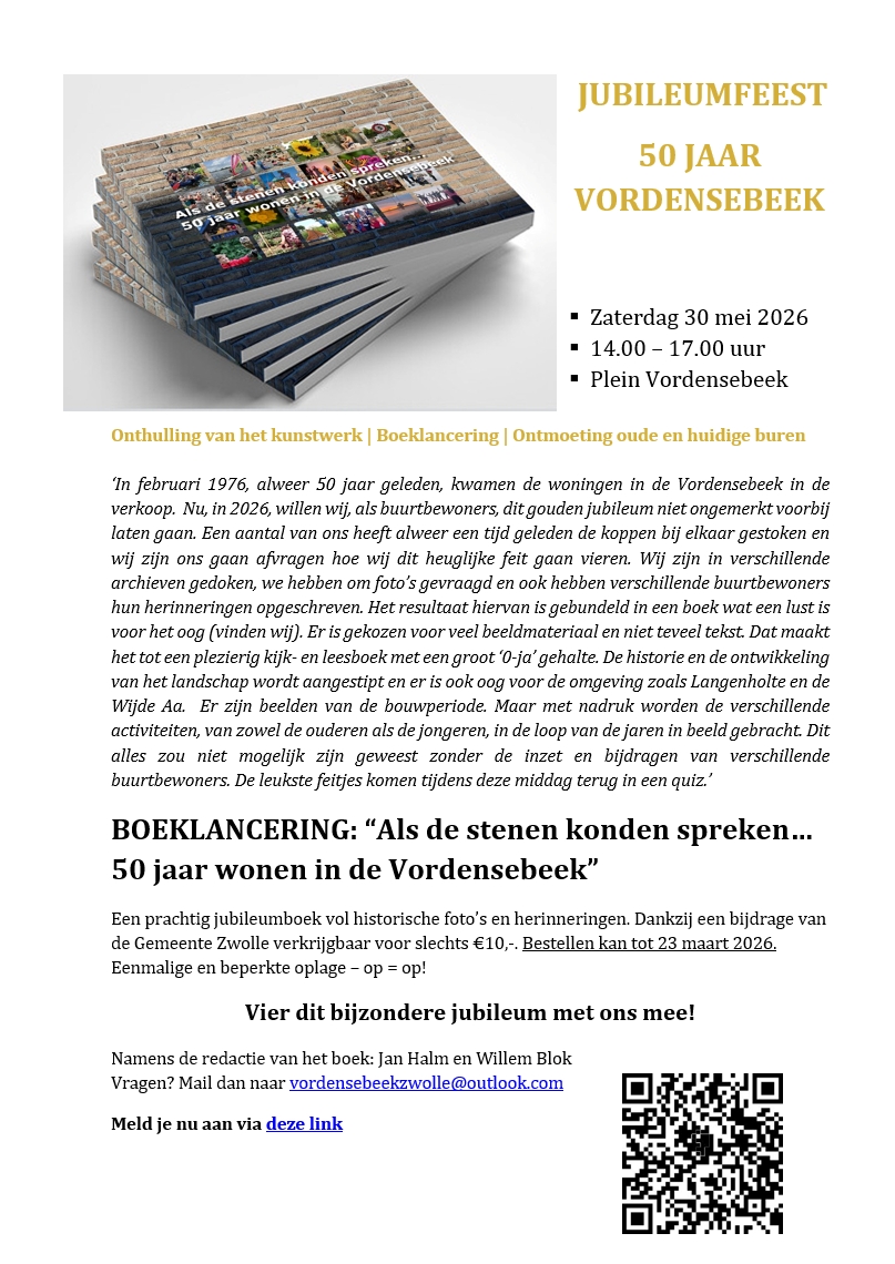 Jubileumfeest 50 jaar Vordensebeek  30 mei 2026, 14:00-17:00 uur, Plein Vordensebeek